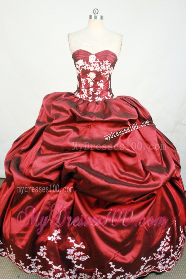 Appliques Decorate Bodice and Hemline Dresses 15 in Wine Red